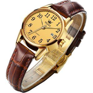 Women's Brown Leather Strap Small Face  Analog Quartz Wrist Waterproof Watch